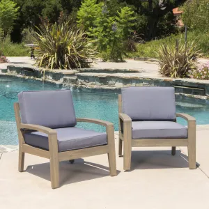 Outdoor Acacia Wood Club Chairs w/ Water Resistant Cushions - NH221103 patio chairs, outdoor seating