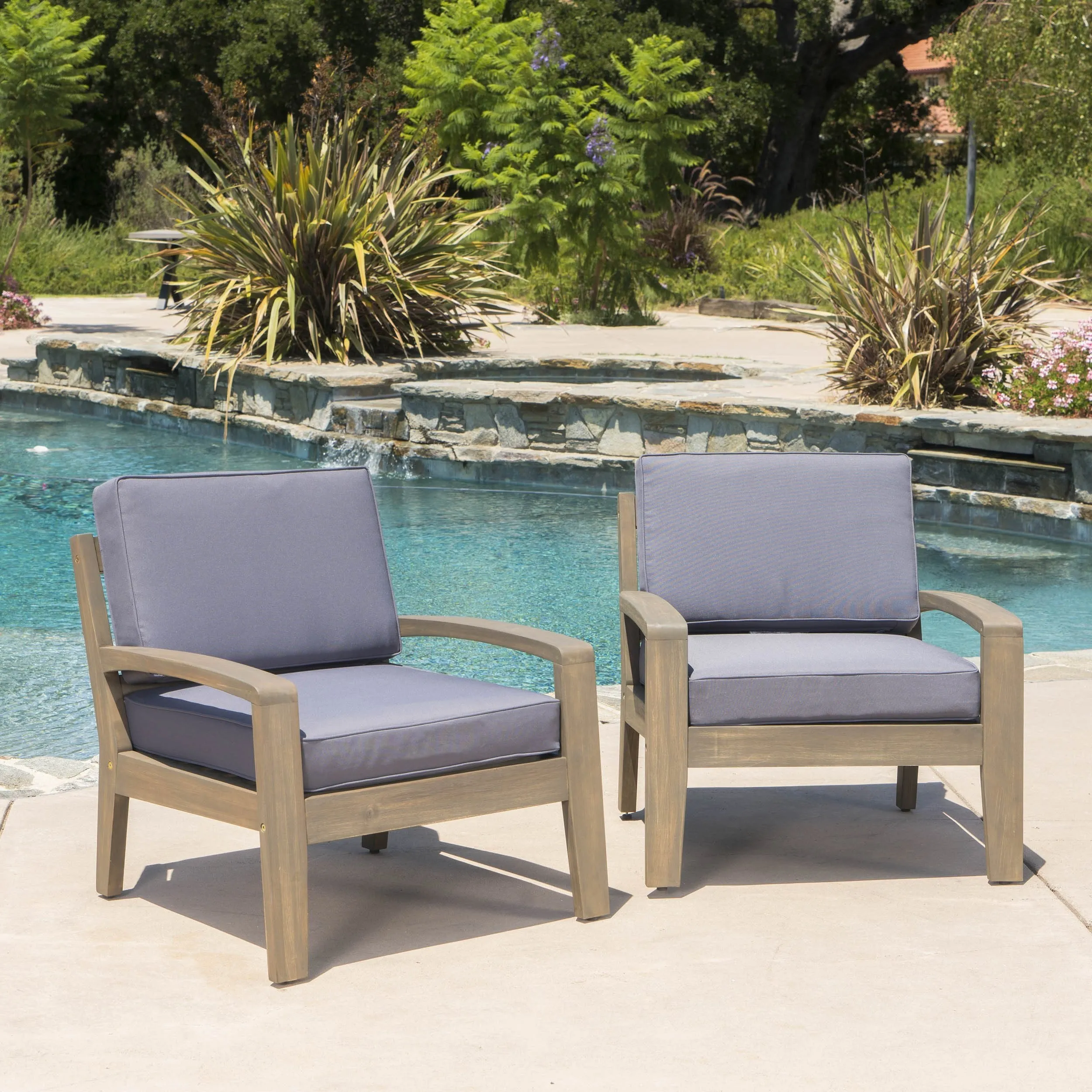 Outdoor Acacia Wood Club Chairs w/ Water Resistant Cushions - NH221103 patio chairs, outdoor seating