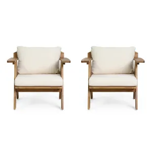 Outdoor Acacia Wood Club Chairs with Cushions (Set 2) - NH079313 patio chairs, outdoor seating
