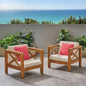 Outdoor Acacia Wood Club Chairs with Cushions (Set of 2) - NH673803 patio chairs, outdoor seating