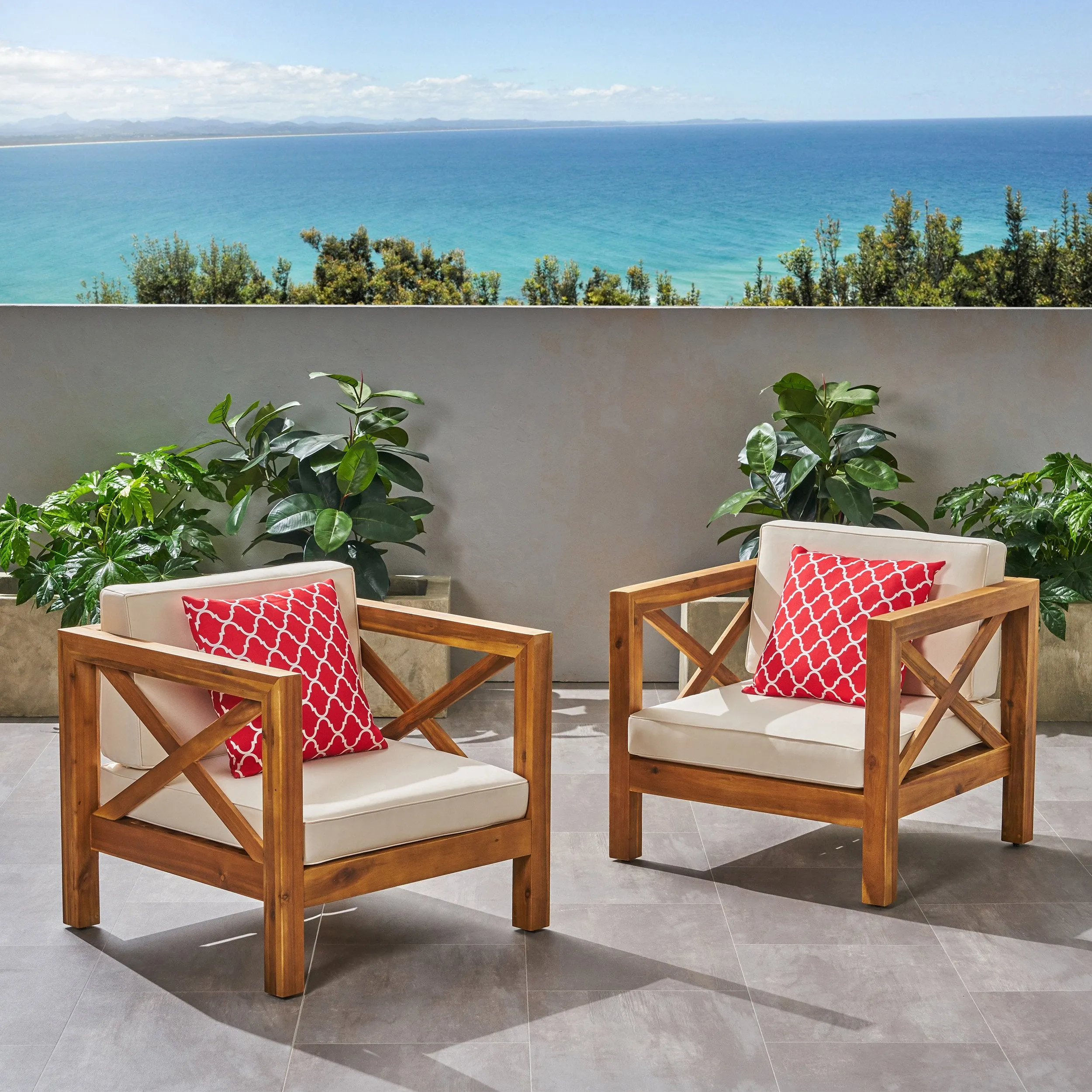 Outdoor Acacia Wood Club Chairs with Cushions (Set of 2) - NH673803 patio chairs, outdoor seating