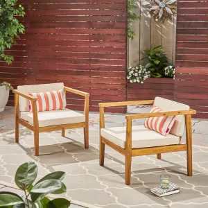 Outdoor Acacia Wood Club Chairs with Water-Resistant Cushions (Set of 2) - NH309603 patio chairs, outdoor seating