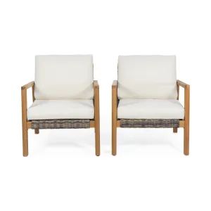 Outdoor Acacia Wood Club Chairs with Wicker Accents (Set of 2) - NH469213 patio chairs, outdoor seating