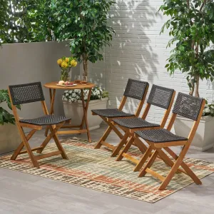 Outdoor Acacia Wood Foldable Bistro Chairs with Wicker Seating (Set of 4) - NH120903 patio chairs, outdoor seating