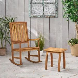 Outdoor Acacia Wood Rocking Chair and Side Table Set - NH407903 patio chairs, outdoor seating