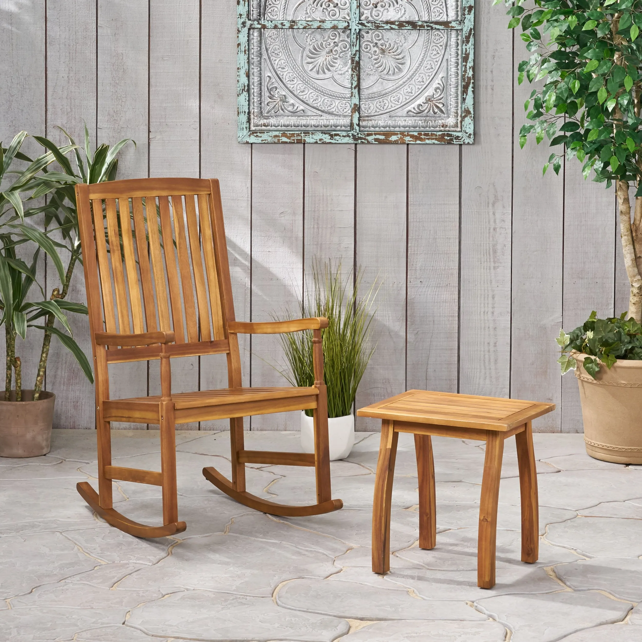 Outdoor Acacia Wood Rocking Chair and Side Table Set - NH407903 patio chairs, outdoor seating