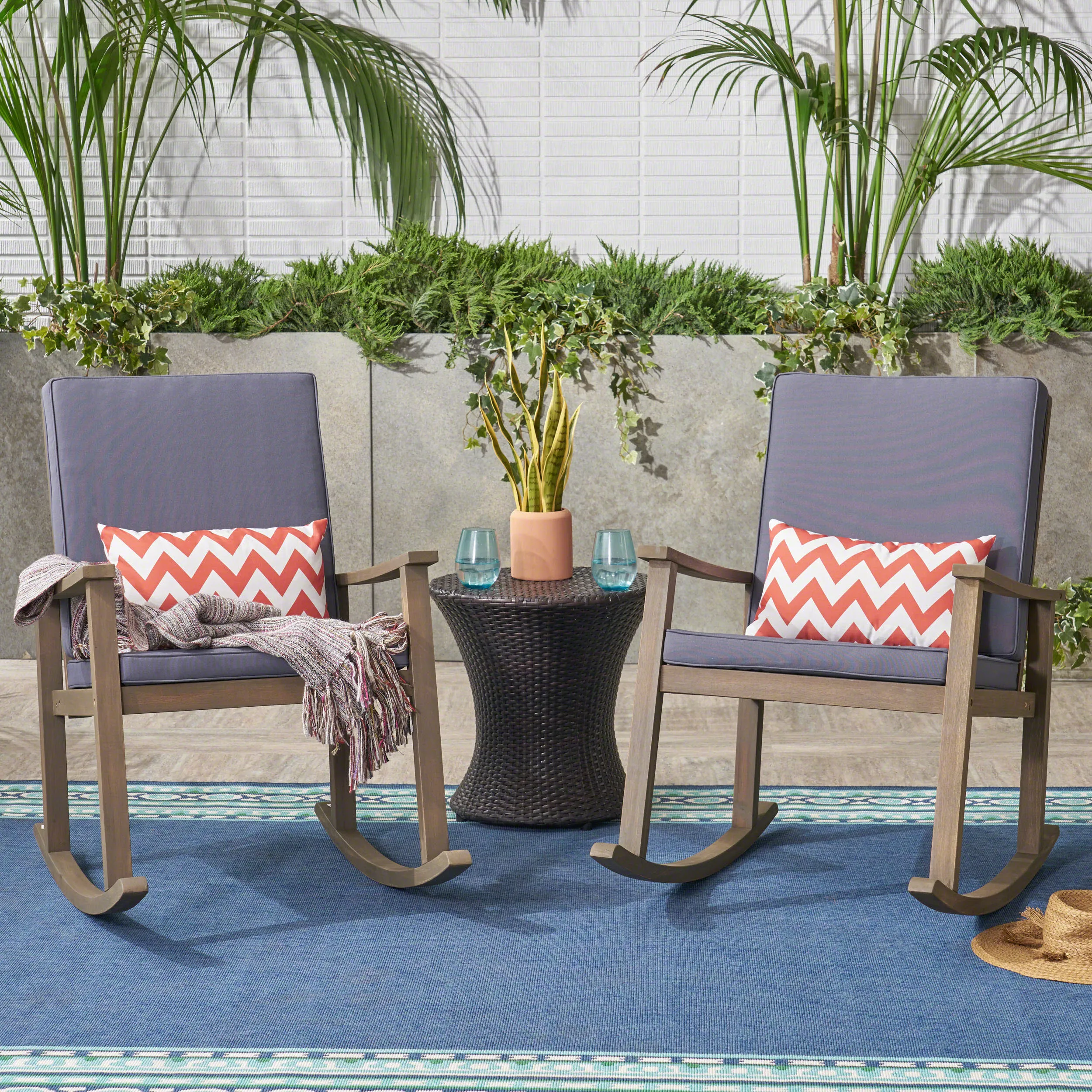Outdoor Acacia Wood Rocking Chair (Set of 2) - NH986403 patio chairs, outdoor seating