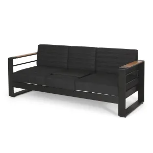 Outdoor Aluminum 3 Seater Sofa with Water Resistant Cushions, Black, Natural, and Dark Gray - NH258413 patio chairs, outdoor seating