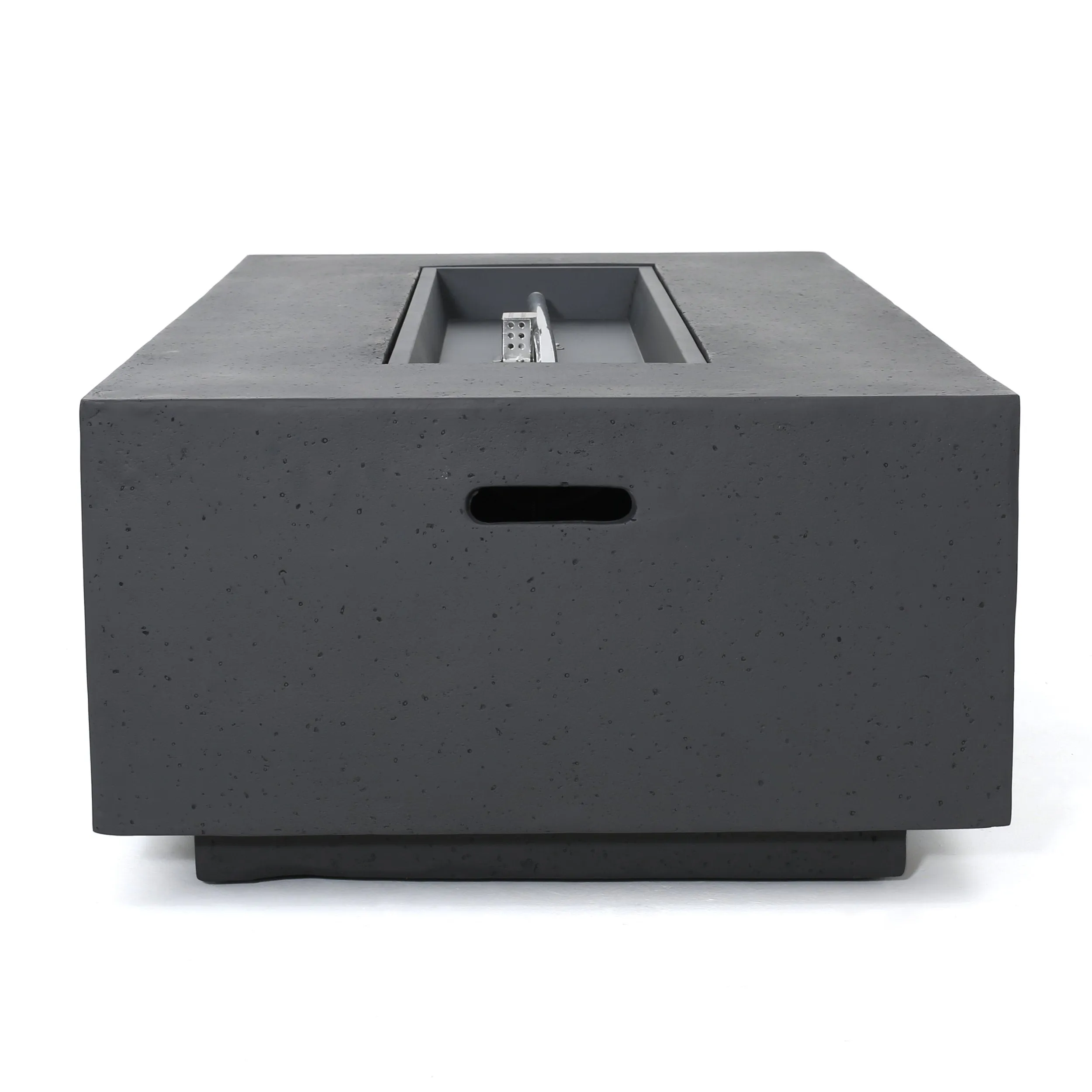 Outdoor Aluminum 4 Seater Chat Set with Fire Pit, Black, Natural, and Dark Gray - NH534413