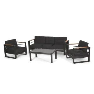 Outdoor Aluminum 5 Seater Chat Set with Water Resistant Cushions, Black, Natural, and Dark Gray - NH358413 patio chairs, outdoor seating