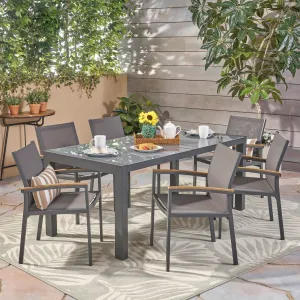 Outdoor Aluminum and Mesh 7 Piece Dining Set with Glass Table Top - NH586503 patio chairs, outdoor seating