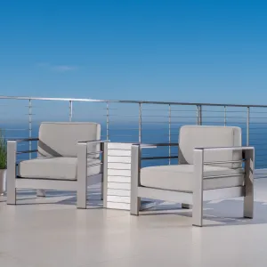 Outdoor Aluminum Club Chairs and Side Table Set with Cushions - NH463403 patio chairs, outdoor seating