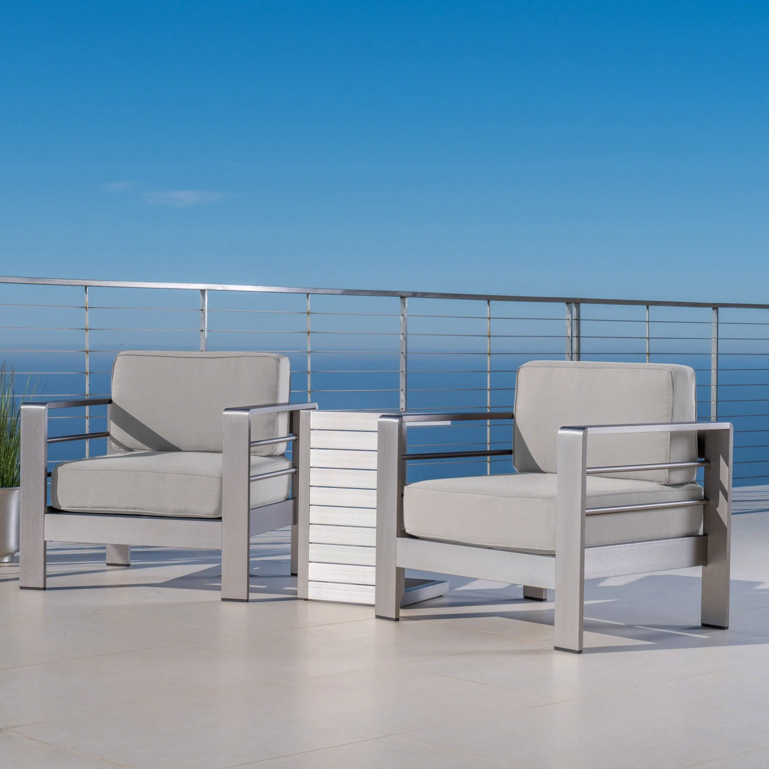 Outdoor Aluminum Club Chairs and Side Table Set with Cushions - NH463403 patio chairs, outdoor seating