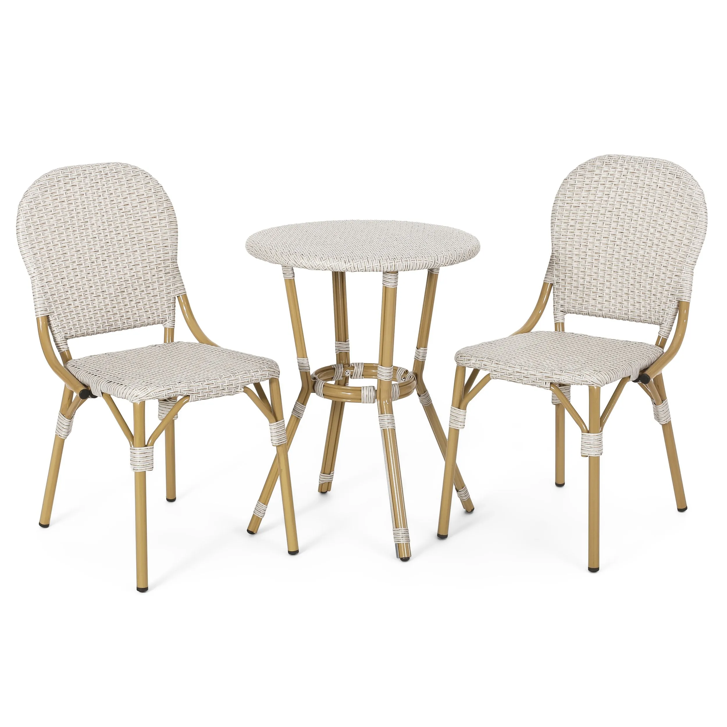 Outdoor Aluminum French Bistro Set, Light Brown and Bamboo Finish - NH454413 patio chairs, outdoor seating