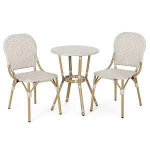 Outdoor Aluminum French Bistro Set, Light Brown and Bamboo Finish - NH454413 patio chairs, outdoor seating