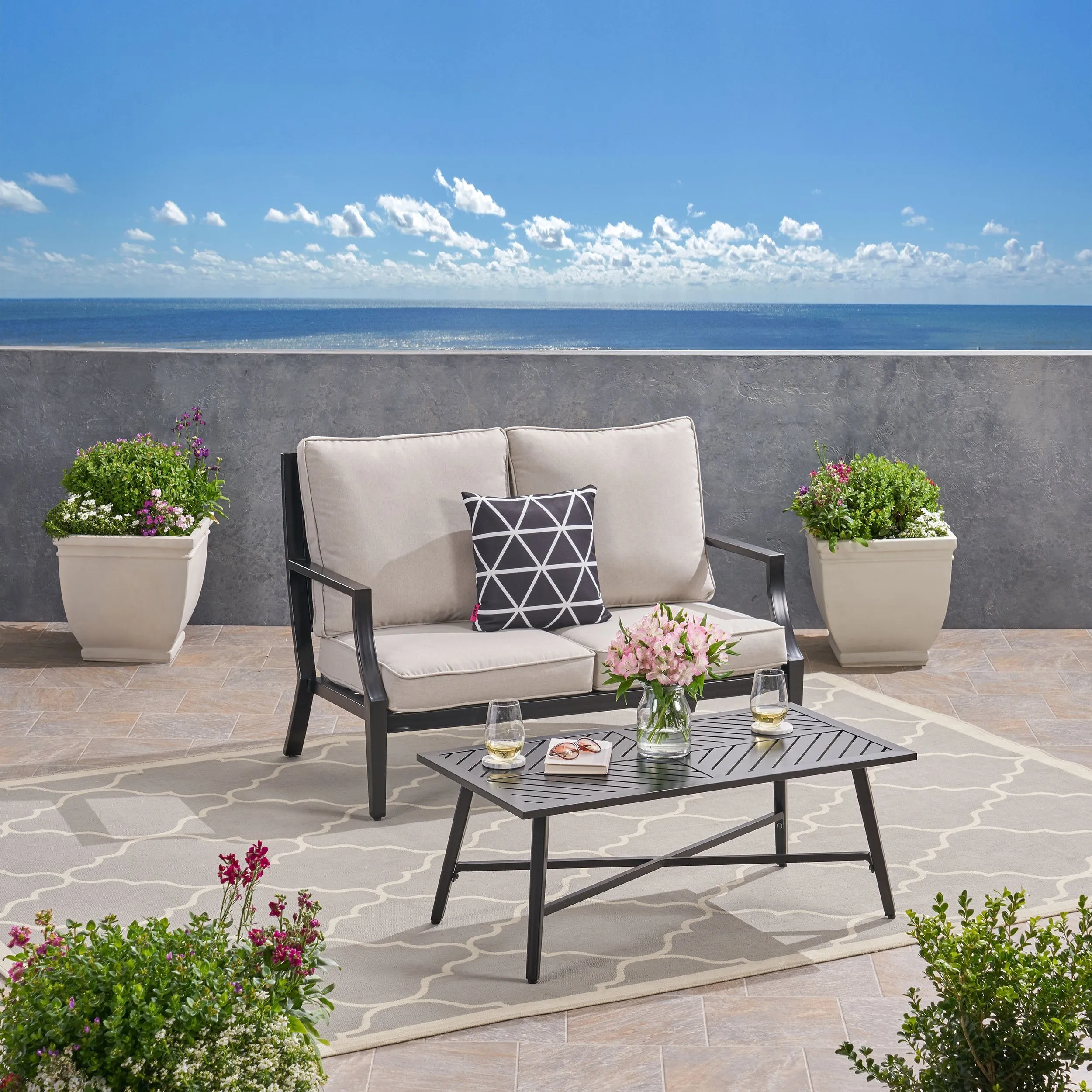 Outdoor Aluminum Loveseat and Coffee Table Set - NH153803 patio chairs, outdoor seating