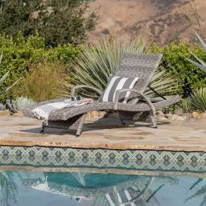 Outdoor Armed Aluminum Framed Grey Wicker Chaise Lounge - NH214303 patio chairs, outdoor seating