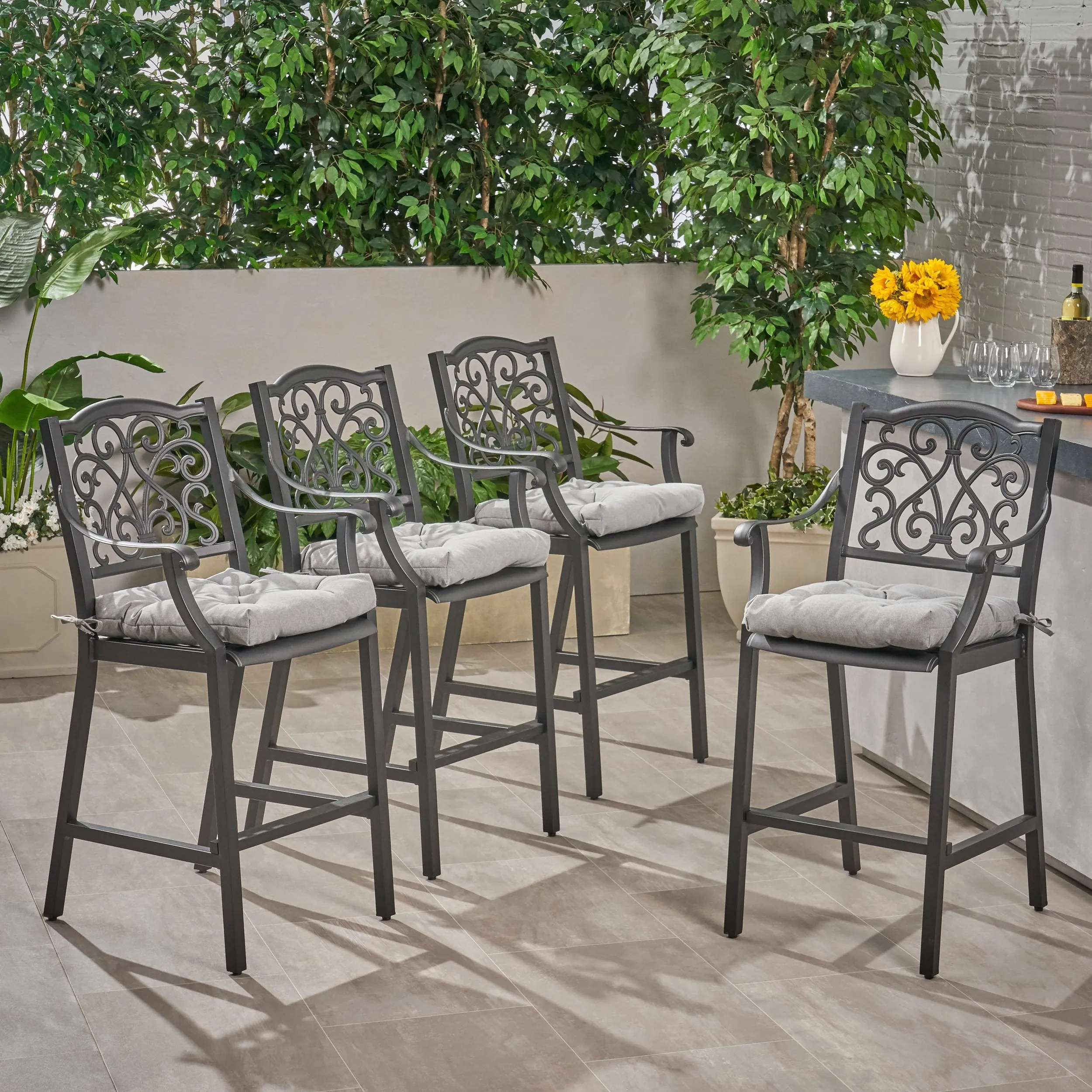 Outdoor Barstool with Cushion (Set of 4) - NH091013 patio chairs, outdoor seating
