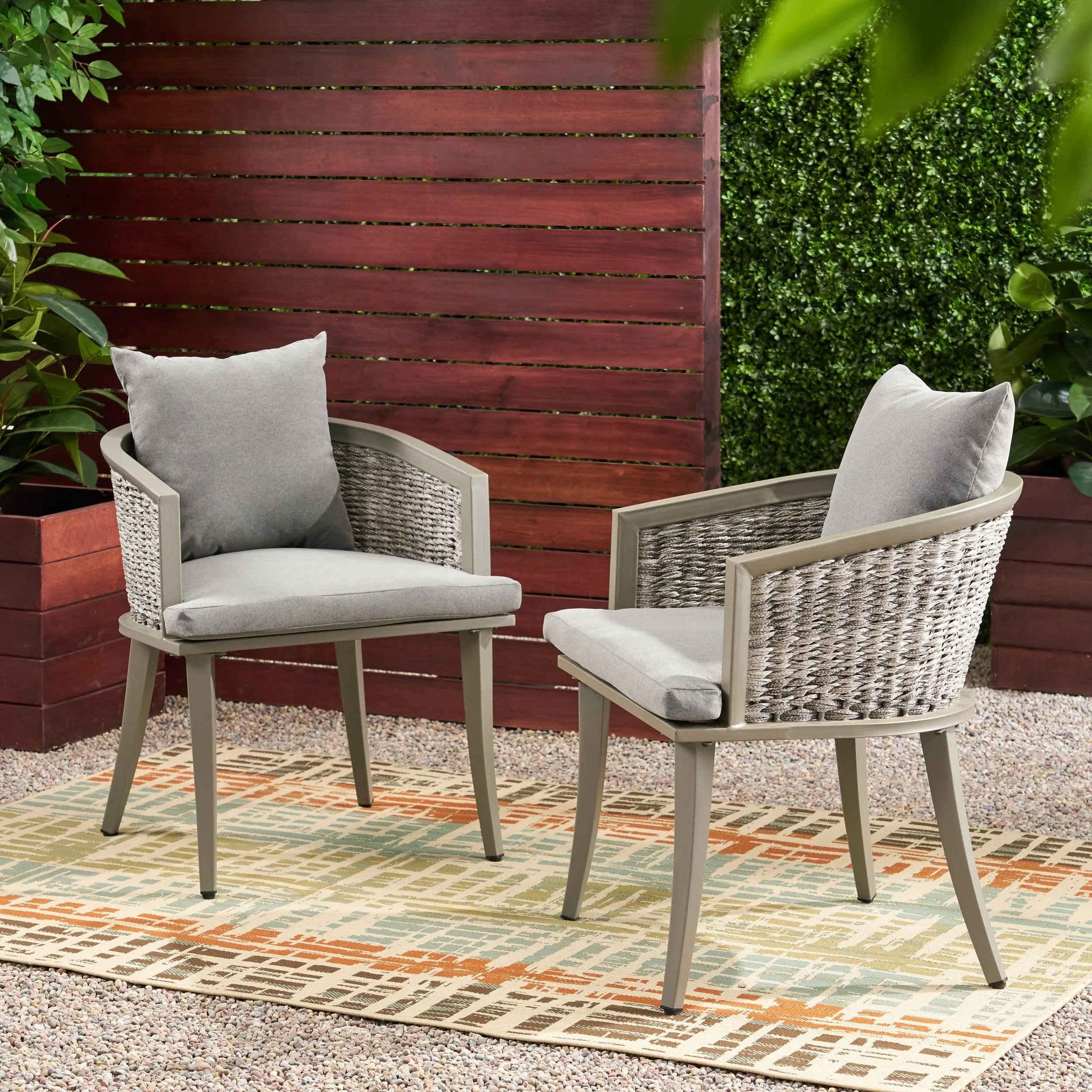 Outdoor Boho Wicker Club Chair with Cushions (Set of 2) - NH422113 patio chairs, outdoor seating