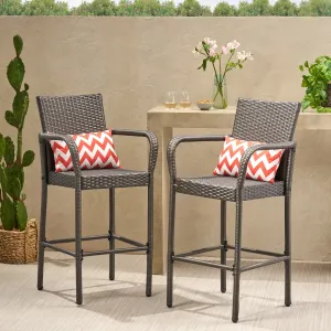 Outdoor Coastal Wicker Backed Barstools with Arms (Set of 2) - NH402103 patio chairs, outdoor seating