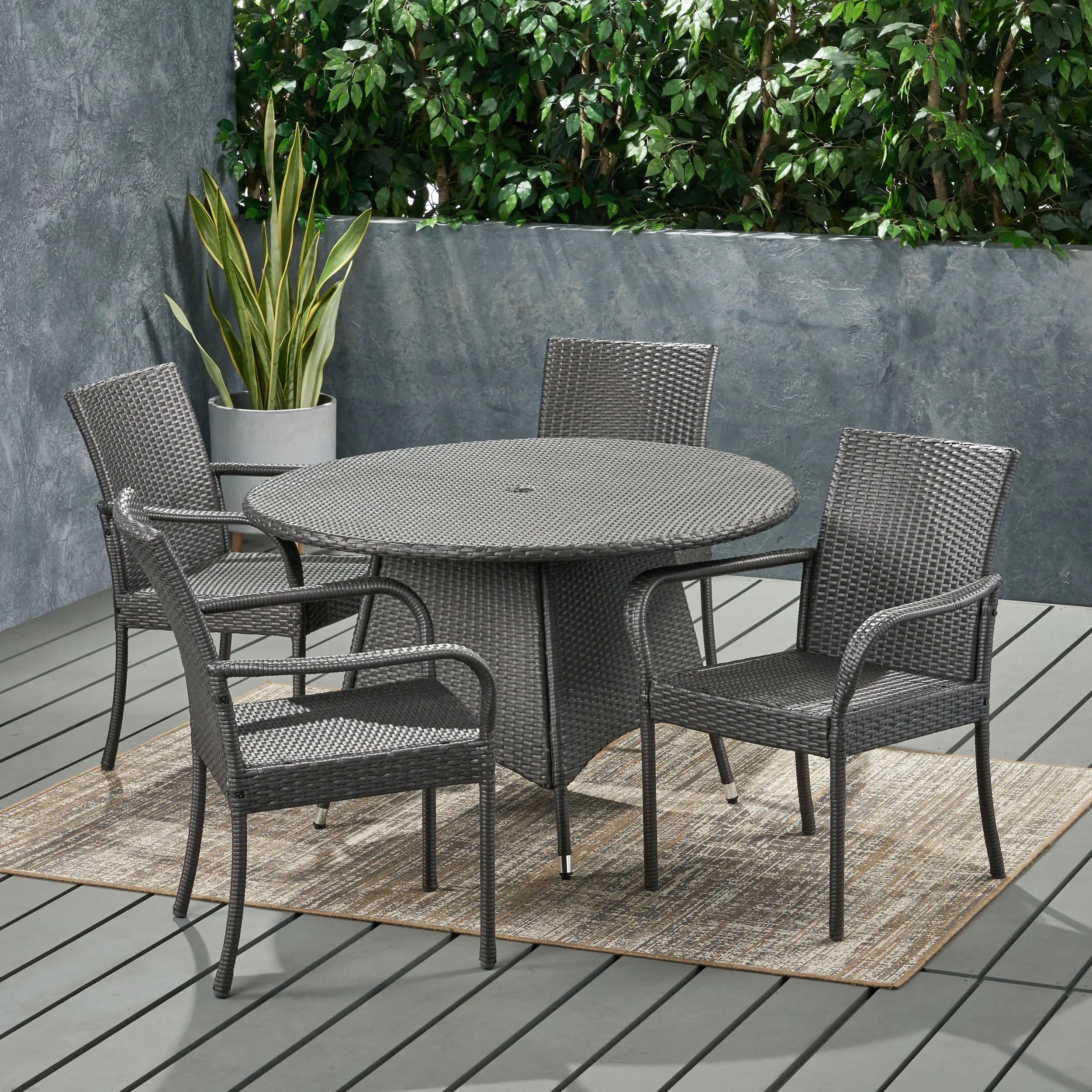 Outdoor Contemporary 4 Seater Wicker Dining Set - NH670113 patio chairs, outdoor seating