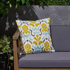 Outdoor Cushion, 17.75" Square, Abstract Floral Pattern, Cream, Yellow, Light Blue, Gray - NH631703 patio chairs, outdoor seating