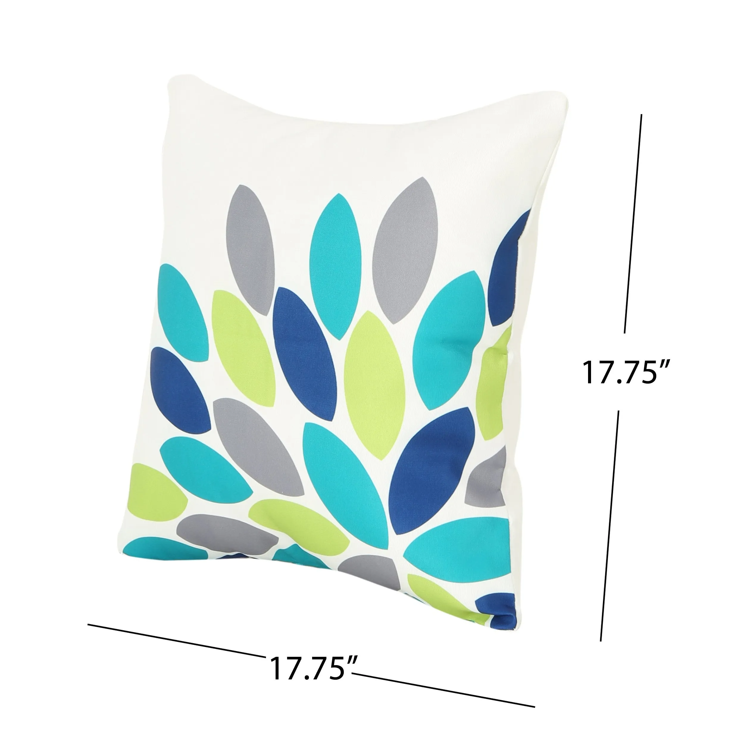 Outdoor Cushion, 17.75" Square, Abstract Geometric Leaf Pattern, Cream, Blue, Turquoise, Green, Gray - NH331703