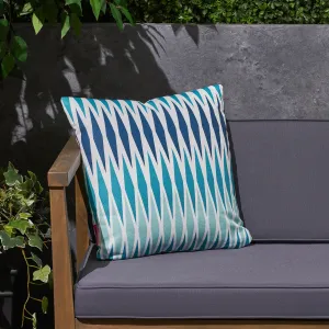 Outdoor Cushion, 17.75" Square, Geometric Pattern, Cream, Dark Teal, Turquoise, Light Blue - NH051703 patio chairs, outdoor seating