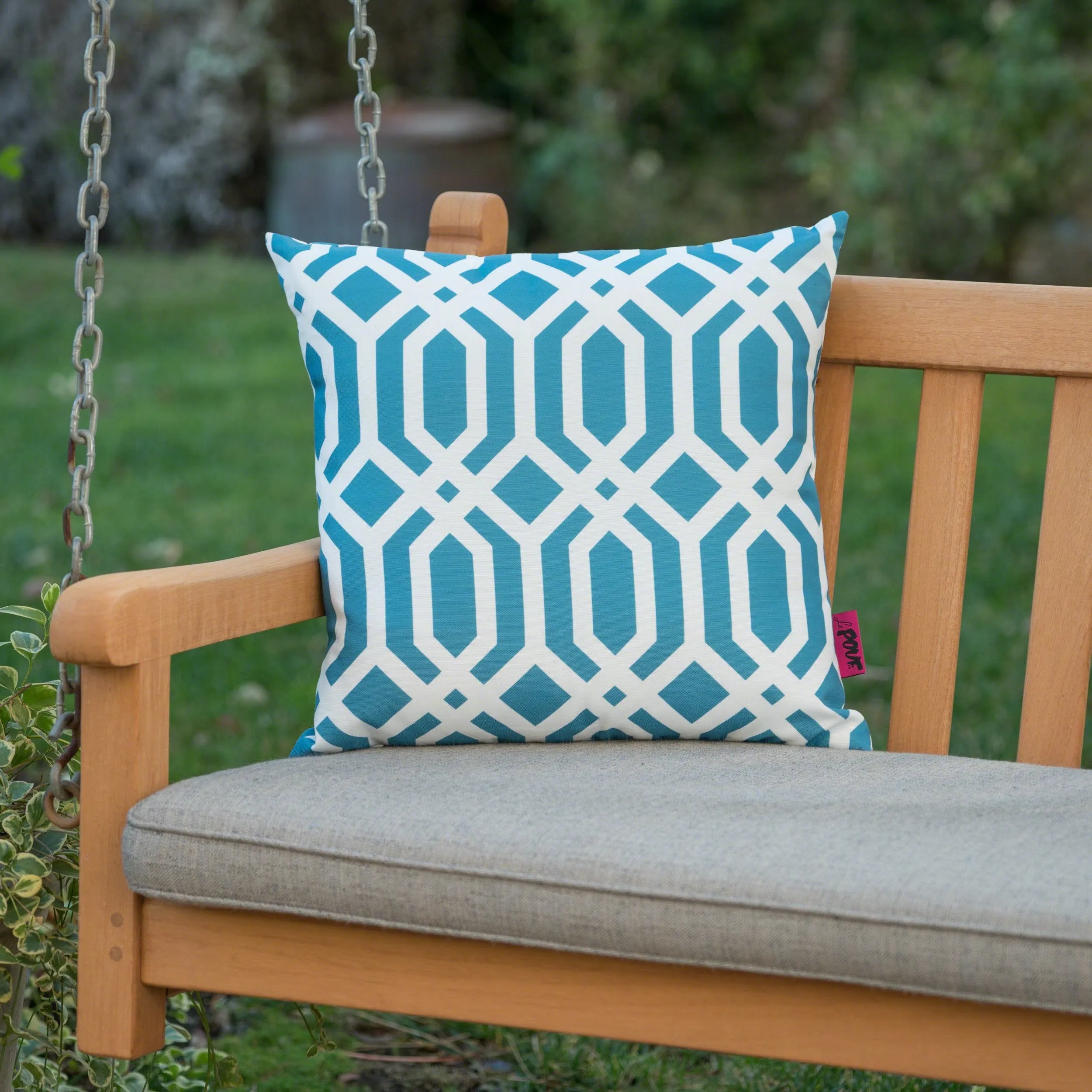 Outdoor Dark Teal Arabesque Patterned Water Resistant Square Pillow - NH440303 patio chairs, outdoor seating