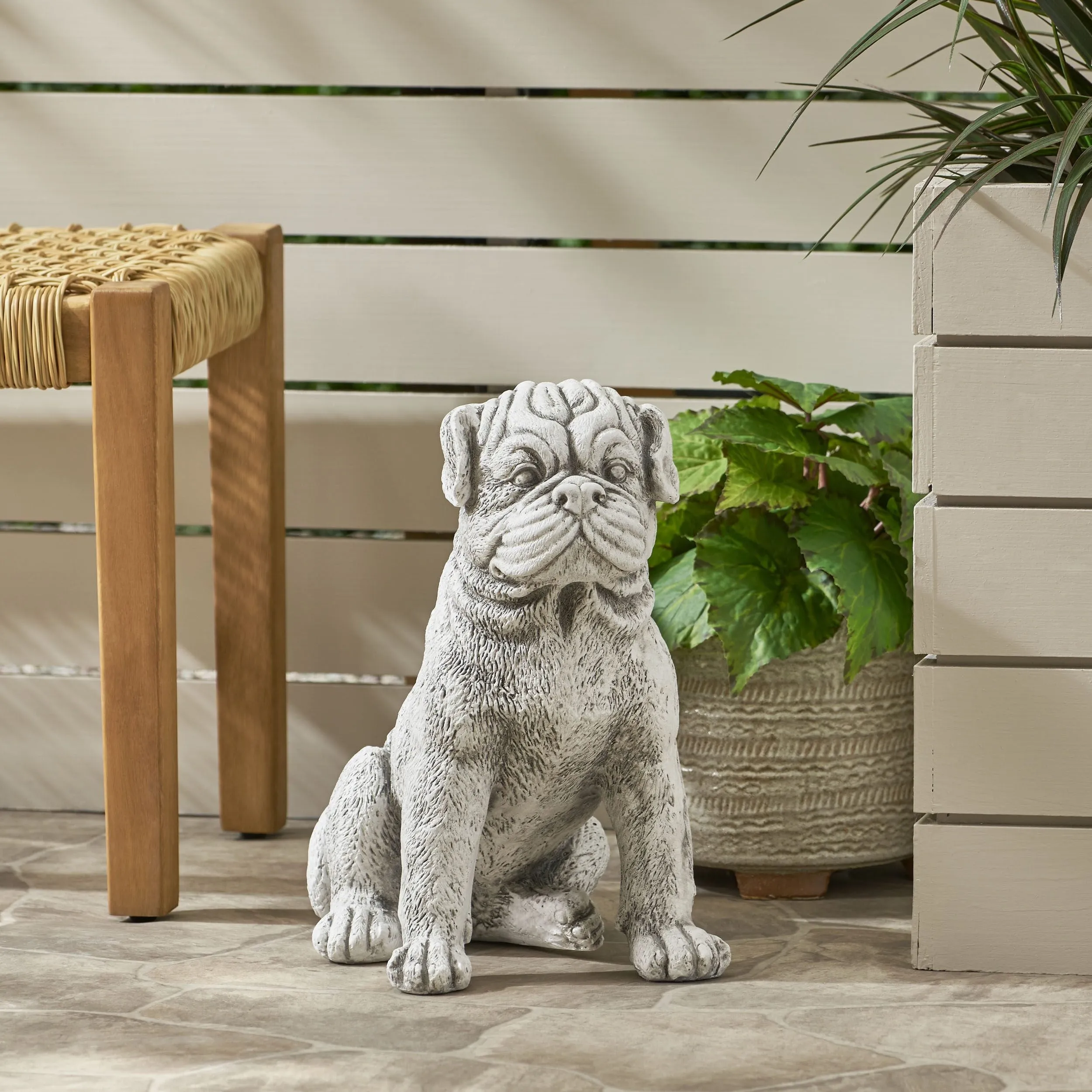 Outdoor Dog Garden Statue, Antique White - NH647413