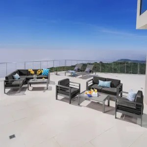 Outdoor Gray Aluminum 10 Piece Estate Patio Collection - NH018103 patio chairs, outdoor seating