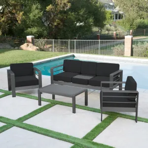 Outdoor Gray Aluminum 4 Piece Sofa Chat Set with Cushions - NH187103 patio chairs, outdoor seating