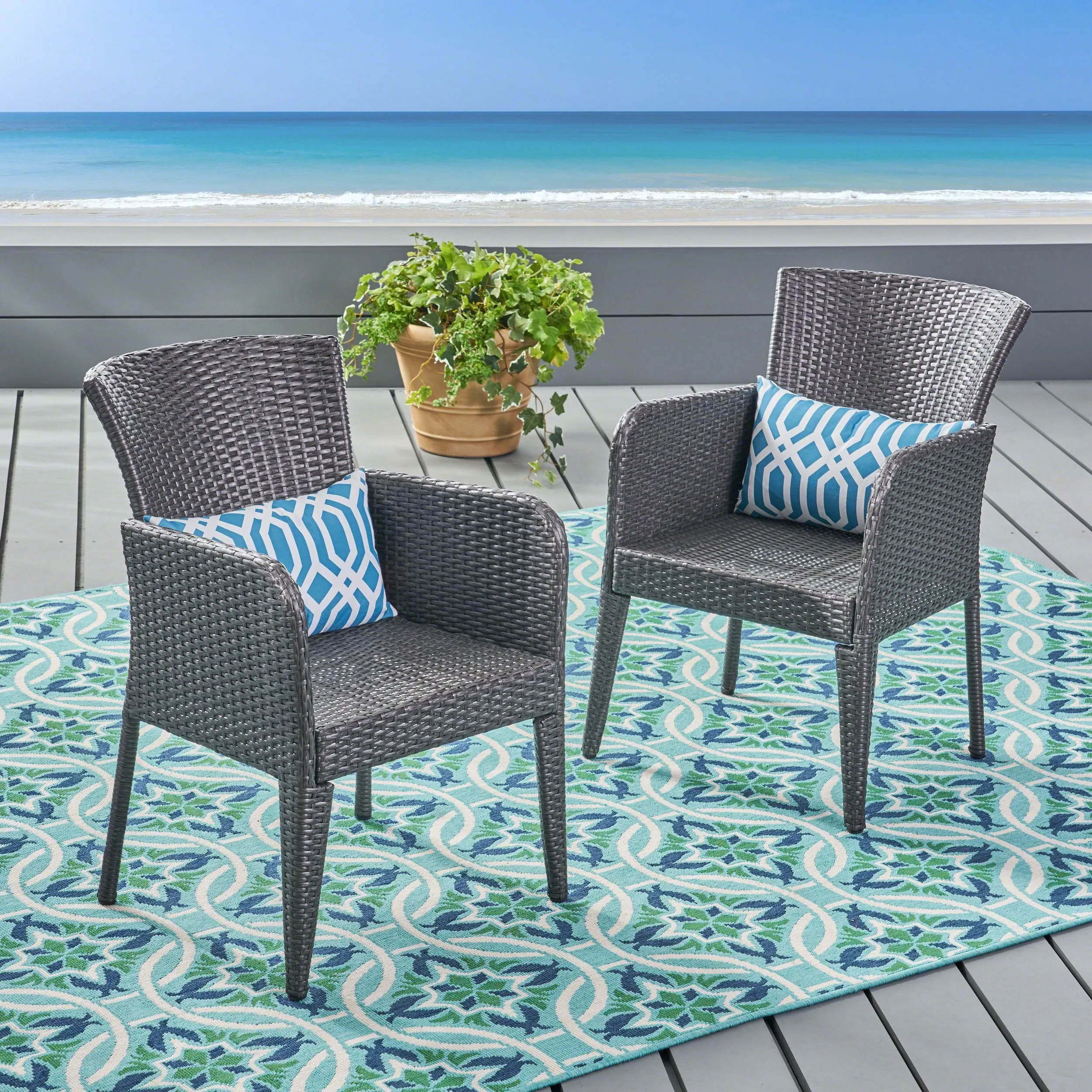 Outdoor Gray Wicker Dining Chair (Set of 2) - NH774403 patio chairs, outdoor seating