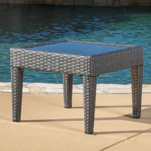 Outdoor Grey Wicker Side Table - NH860692 patio chairs, outdoor seating
