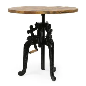 Outdoor Handcrafted Mango Wood Adjustable Height Bistro Table, Natural and Black - NH584513 patio chairs, outdoor seating