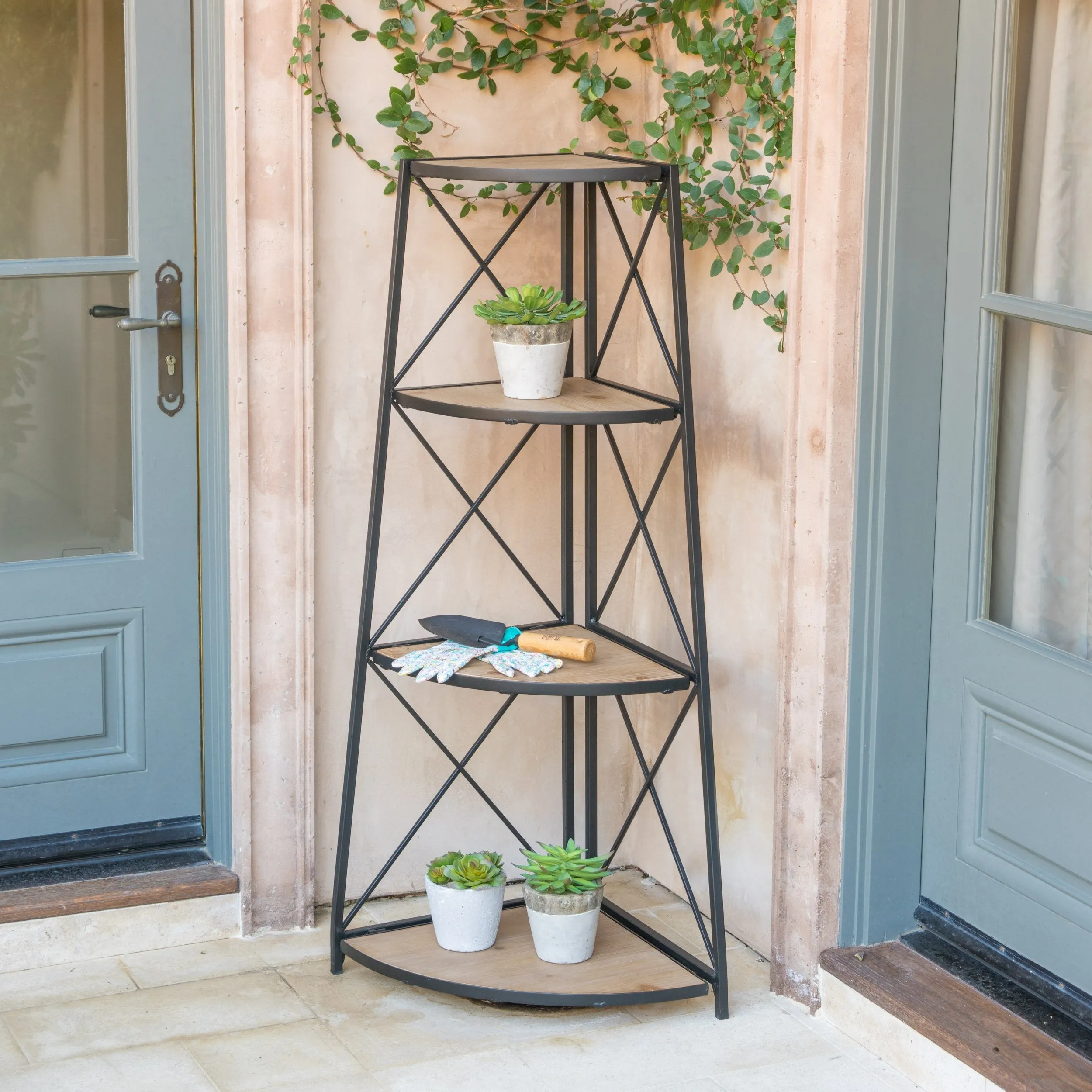 Outdoor Industrial 3 Shelf Firwood Corner Bookcase - NH655303 patio chairs, outdoor seating