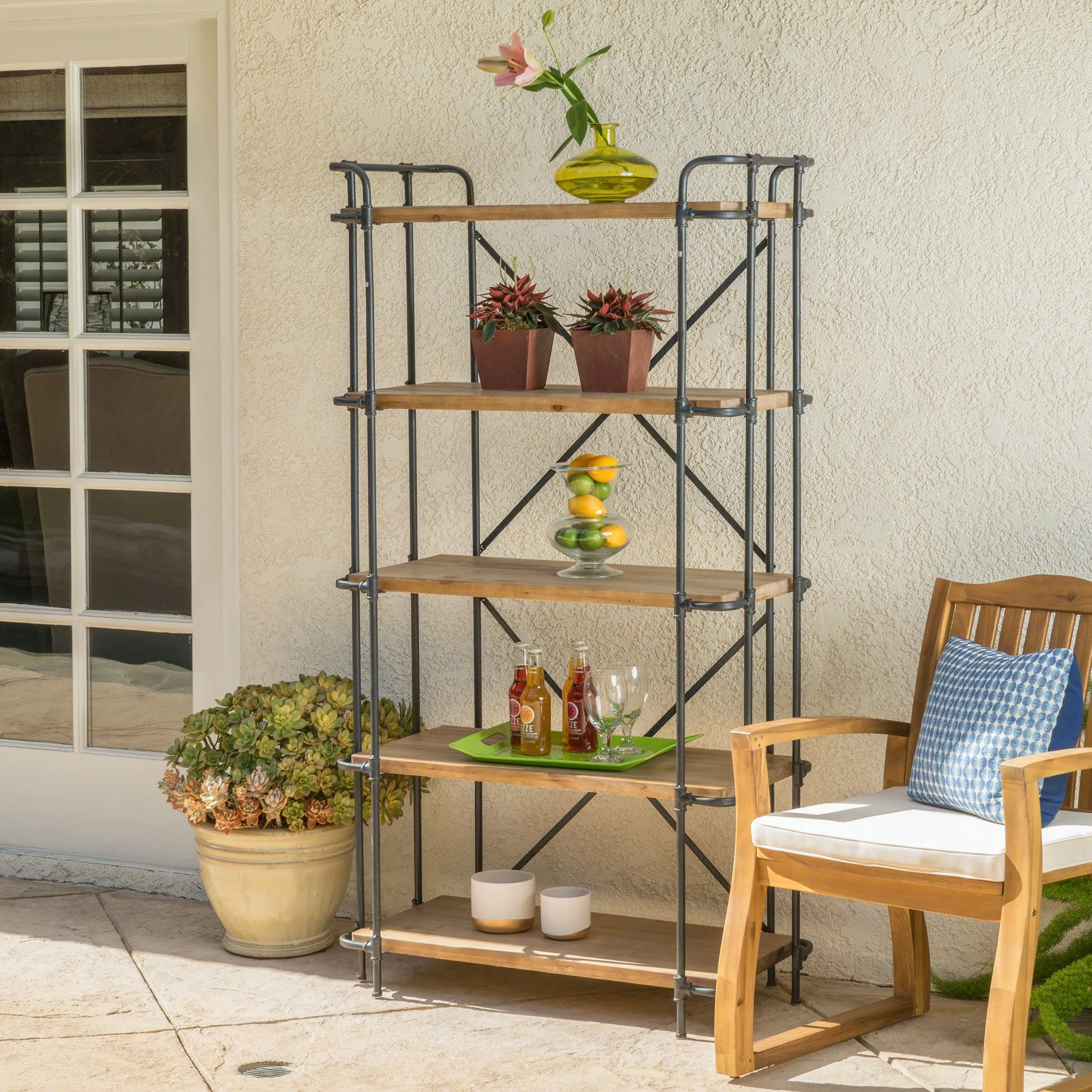 Outdoor Industrial 5 Shelf Firwood Bookcase - NH830992 patio chairs, outdoor seating