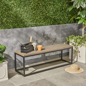 Outdoor Industrial Acacia Wood and Iron Bench - NH924603 patio chairs, outdoor seating