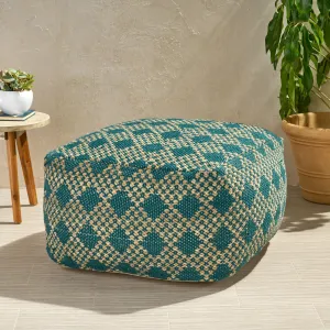 Outdoor Large Square Casual Pouf, Boho, Beige and Teal Yarn - NH826703 patio chairs, outdoor seating
