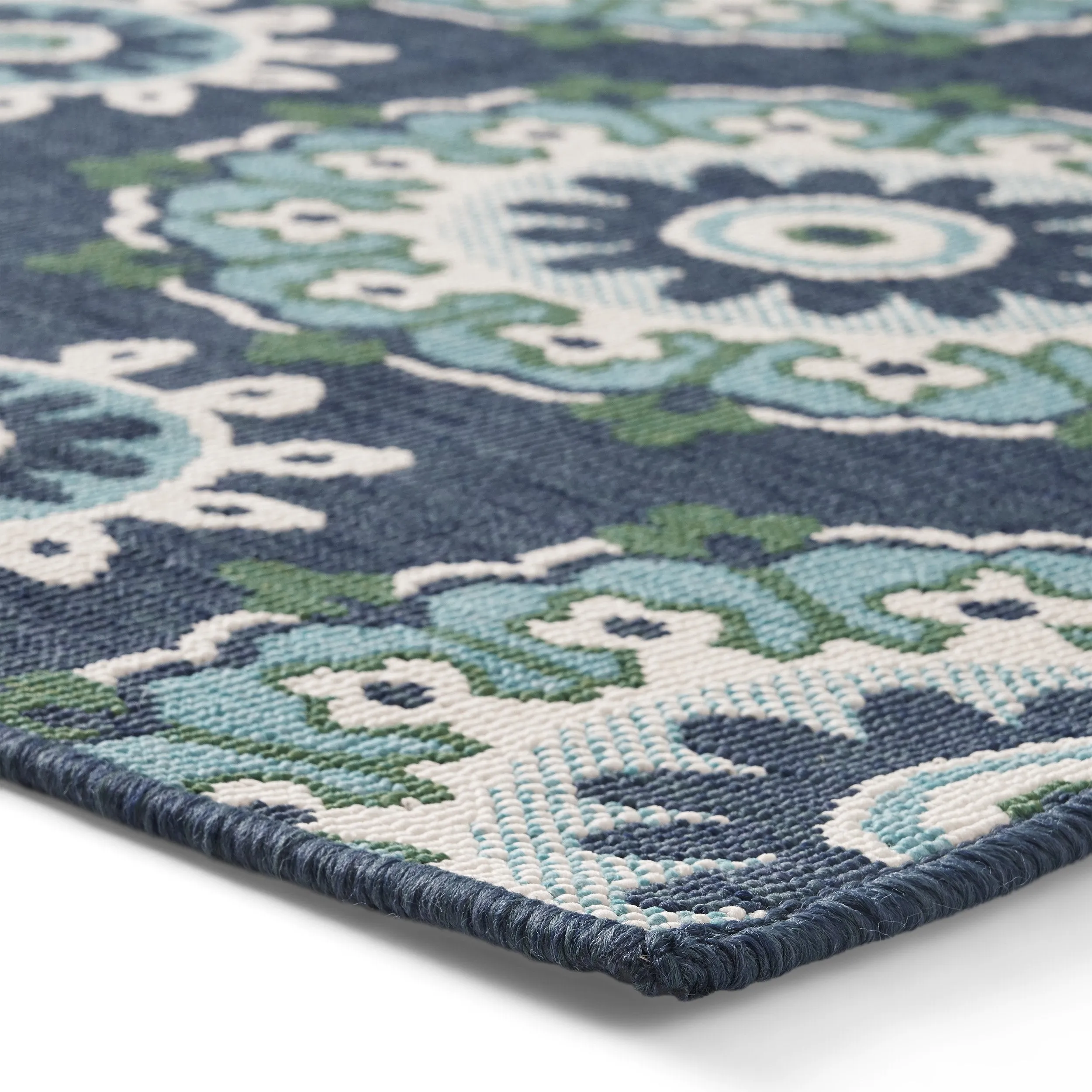 Outdoor Medallion Area Rug, Navy and Green - NH765803