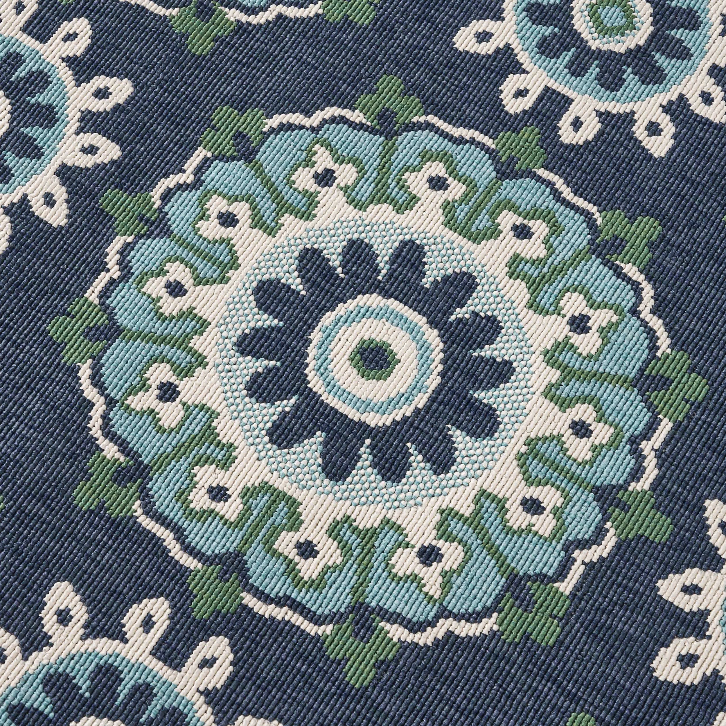 Outdoor Medallion Area Rug, Navy and Green - NH765803