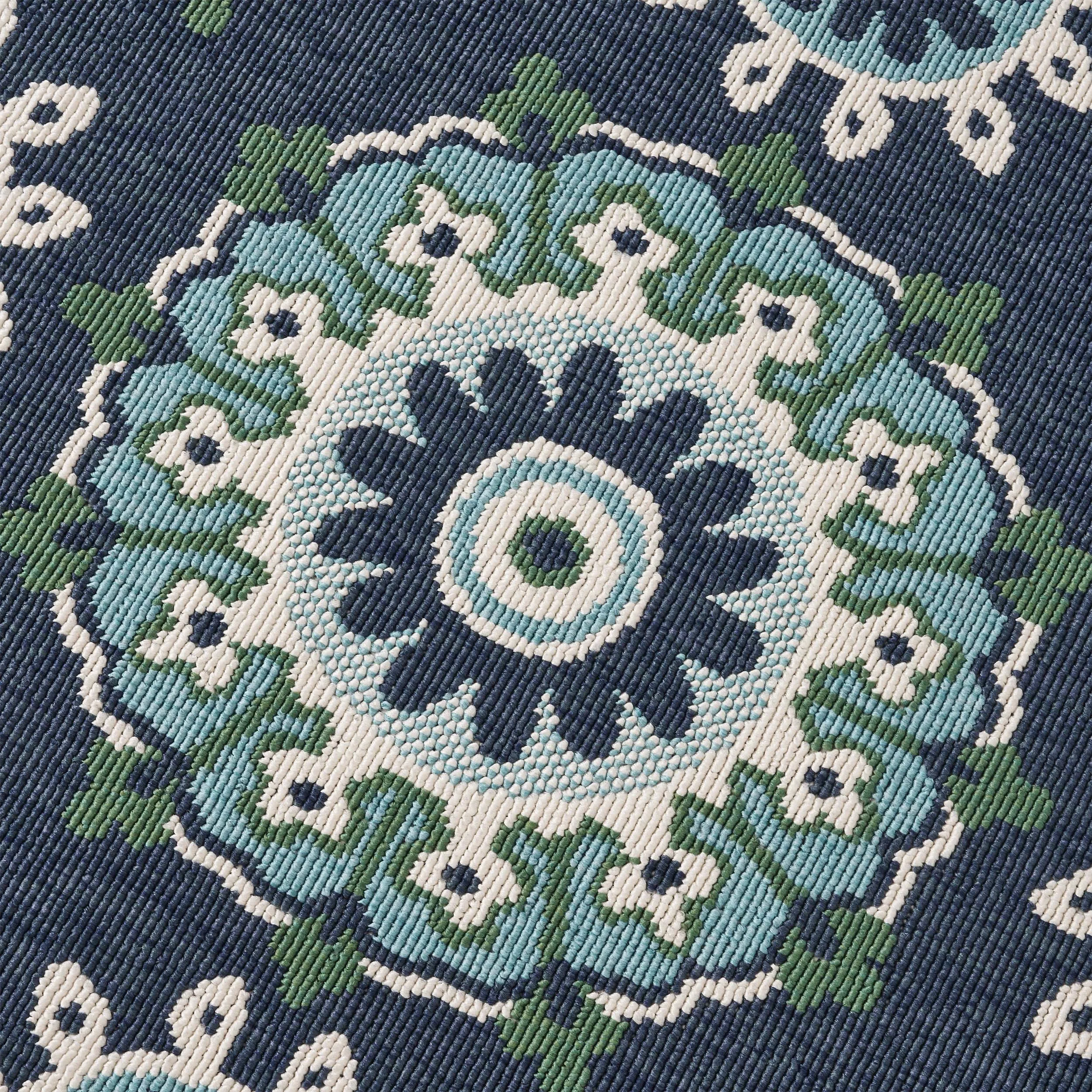 Outdoor Medallion Area Rug, Navy and Green - NH765803