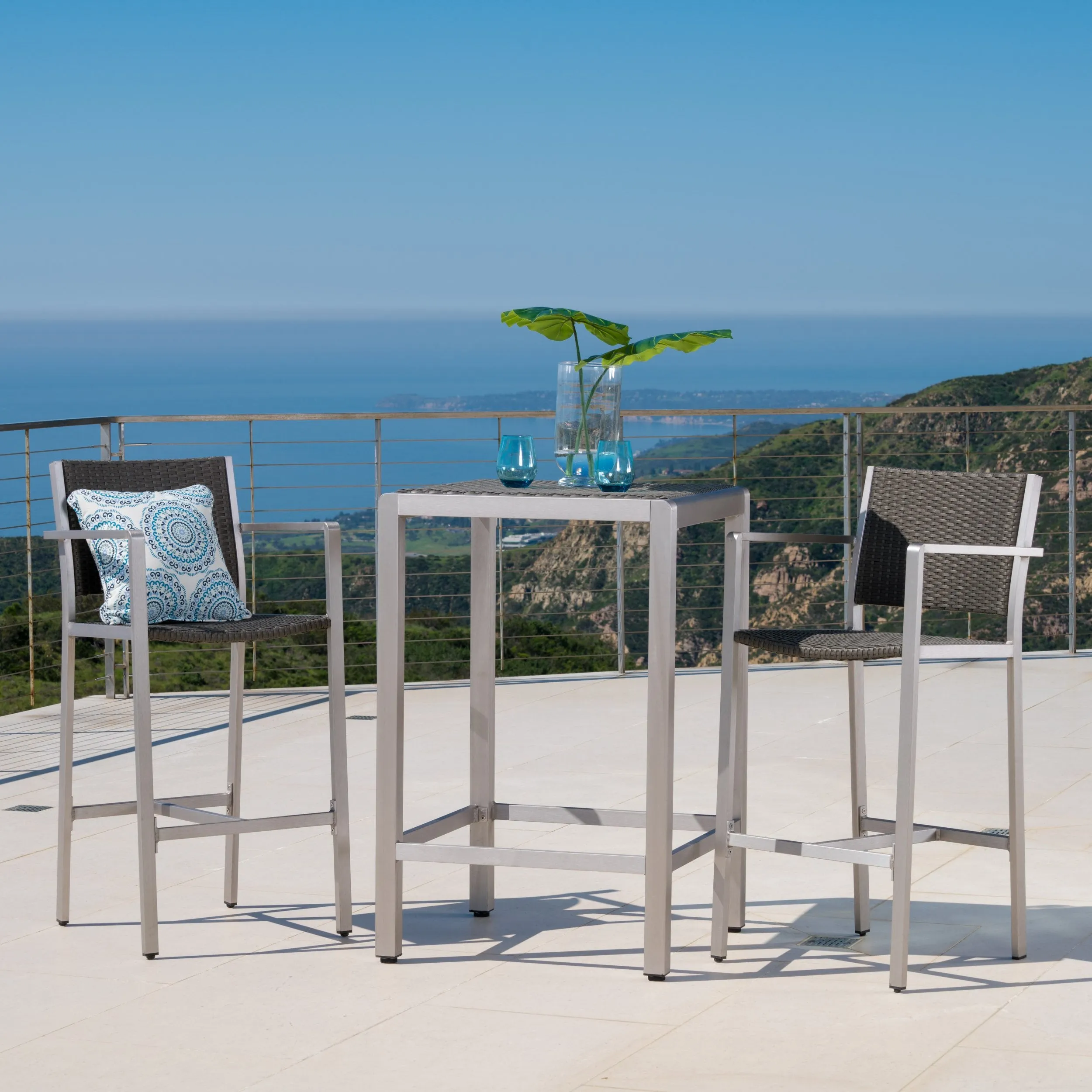 Outdoor Modern 3-Piece Gray Wicker Bar Set with Aluminum Frame - NH853003 patio chairs, outdoor seating