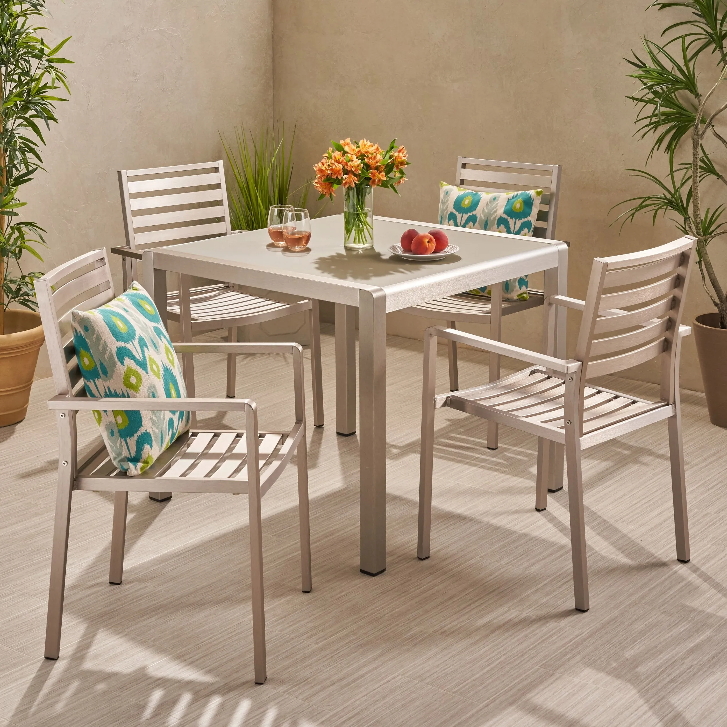 Outdoor Modern 4 Seater Aluminum Dining Set with Tempered Glass Table Top - NH668013 patio chairs, outdoor seating