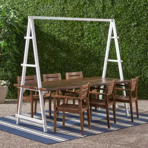 Outdoor Modern 6 Seater Acacia Wood and Iron Planter Dining Set - NH937903 patio chairs, outdoor seating
