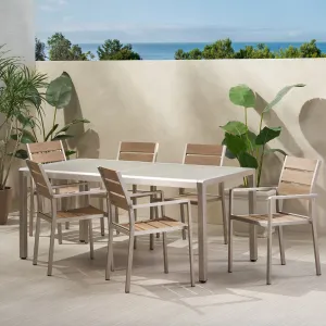 Outdoor Modern 6 Seater Aluminum Dining Set with Tempered Glass Table Top - NH758013 patio chairs, outdoor seating