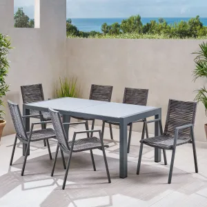 Outdoor Modern 6 Seater Aluminum Dining Set with Tempered Glass Top - NH258013 patio chairs, outdoor seating