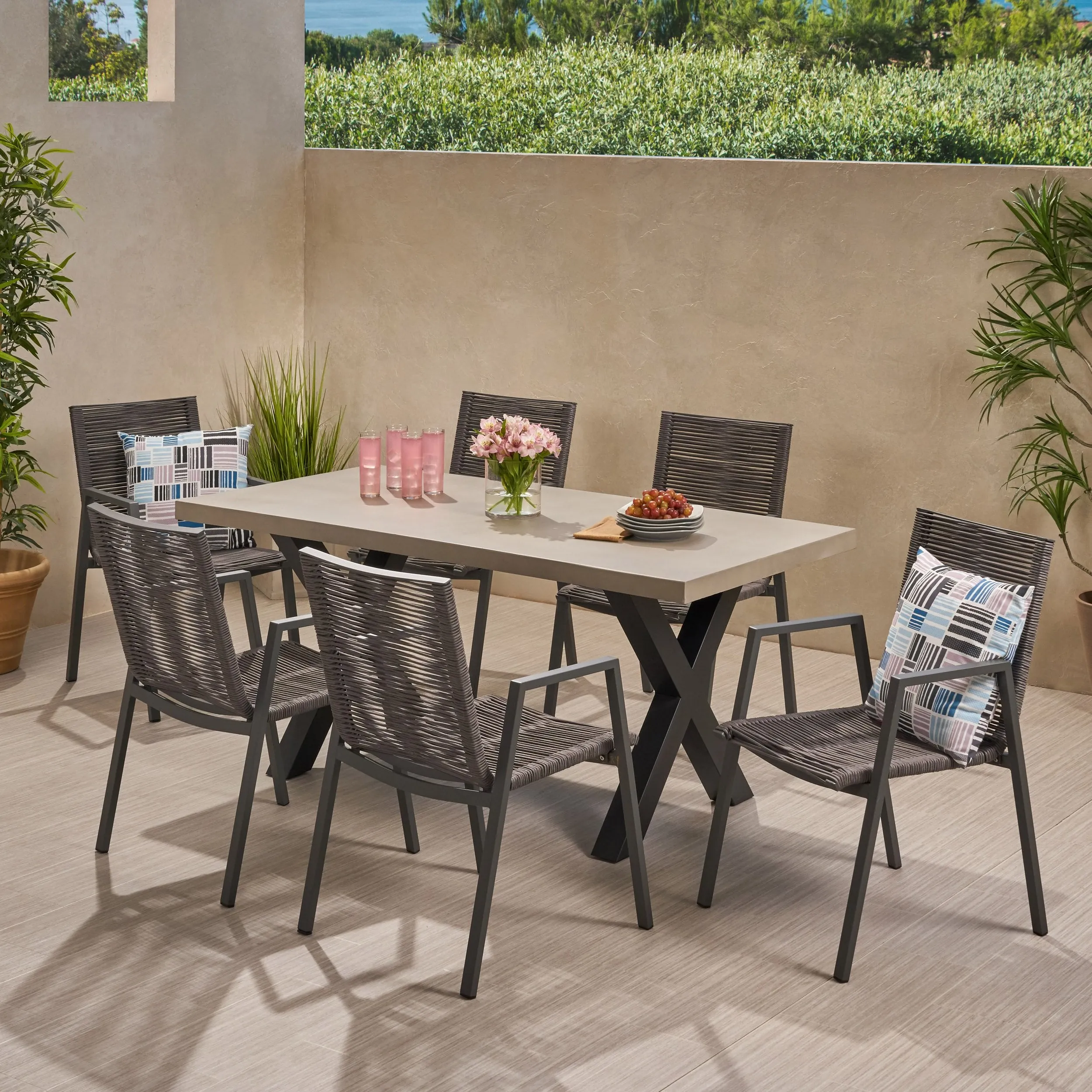 Outdoor Modern 6 Seater Dining Set - NH358013 patio chairs, outdoor seating