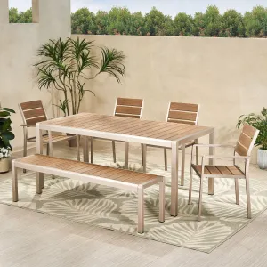 Outdoor Modern Aluminum 6 Seater Dining Set with Dining Bench - NH559013 patio chairs, outdoor seating