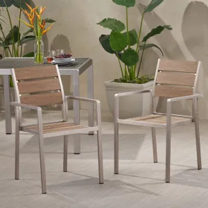 Outdoor Modern Aluminum Dining Chair with Faux Wood Seat (Set of 2) - NH759013 patio chairs, outdoor seating